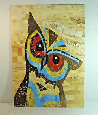 #ad Owl Collage Painting Mixed Media Art Signed By Salma Mohamed Original Painting