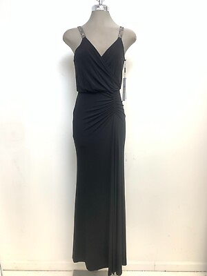 NEW Calvin Klein Elegant Formal BLACK Gown Rucked Long Dress 246810121416 $80.10