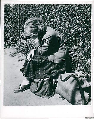#ad 1954 East German Woman West Berlin Food Parcels Hides Face Refugees Photo 7X9