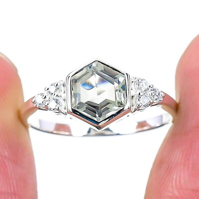 #ad Green Amethyst Ring Gemstone Handmade 925 Solid Sterling Silver Jewelry Size 9