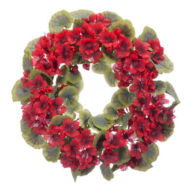 #ad Red Geranium Wreath by OakRidge™ 14” Diameter Silk Floral Home Décor