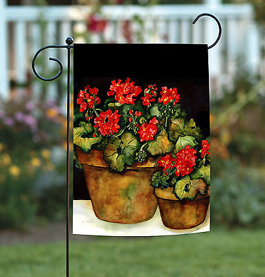 #ad Toland Potted Geraniums 12x18 Red Flower Black Garden Flag