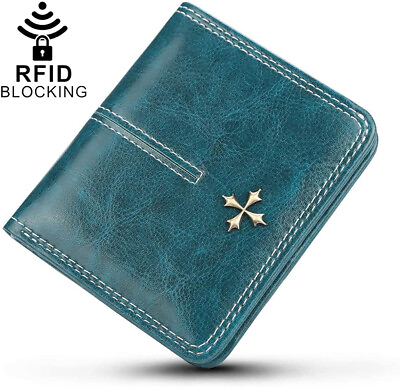 #ad Womens Small Wallet RFID Blocking Compact Bifold Leather Wallet with ID Window