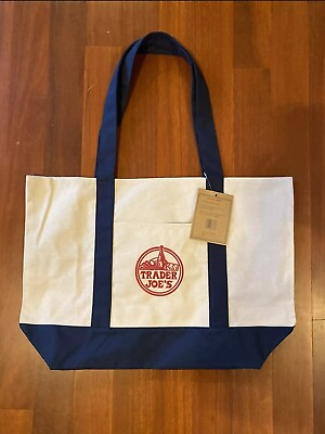 #ad NEW Trader Joe’s Canvas Tote Bag Reusable Limited Edition Blue Free Ship