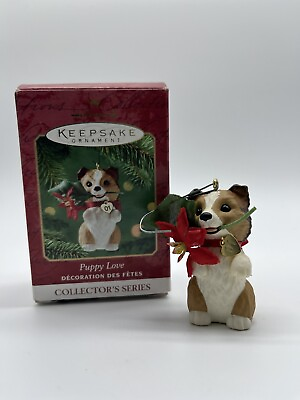 #ad Hallmark Keepsake Ornament 2001 Puppy Love Sheltie Poinsettia #11 in series