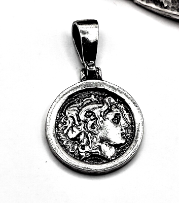 #ad Handmade Alexander the Great Coin Sterling Silver 925 Pendant