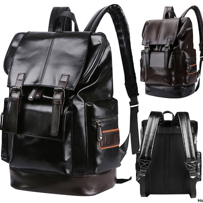 Fashion PU Leather Backpack Men Women Shoulder Laptop Bag Schoolbag Waterproof