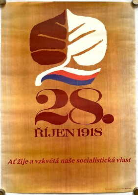 #ad Original Vintage Poster LONG LIVE CZECHOSLOVAKIA SOCIALISM ANNIVERSARY 1980s