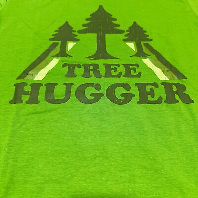 #ad NEW Tree Hugger Shirt Adult Small Green Cotton Short Sleeve Graphic Print Casual
