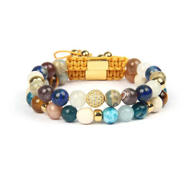 #ad Multi stone amp; Gold Beads Set of 2 Bracelets