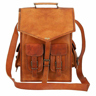 #ad Brown Leather Handmade Classic Laptop Brown Satchel Retro Distressed Backpack