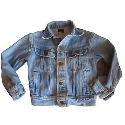 #ad Vintage 1970#x27;s Boys 10 Denim Jacket Lee USA Hippy Trucker Faded Cotton Medium