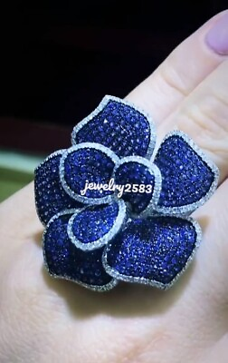 #ad Women#x27;s 3.43Ct Round Sapphire Simulated Huge Flower Charm Ring 925 Silver