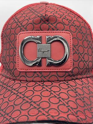 #ad Salvatore Ferragamo Red Double Gancio Embroidered baseball Cap OS Hat Fashion
