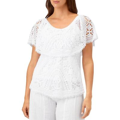 #ad XCVI Womens Signy White Drapey Crochet Top Blouse Shirt M BHFO 9068