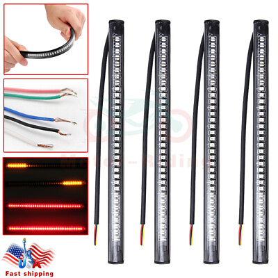 #ad 4x Motorcycle 48 LED Flexible Light Strip Integrated Tail Brake Stop Turn Signal