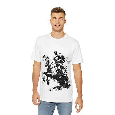 #ad Medieval Knight of Horse Men#x27;s Polyester Tee Black White TShirt NEW Rider Shirt