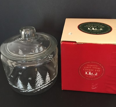 #ad Williams Sonoma First Snow Glass Cookie Jar CL85808 2002 in Box 96 ounce
