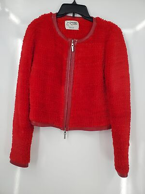 #ad Agustina#x27;s Leather Women#x27;s Red Fluffy Jacket Size S