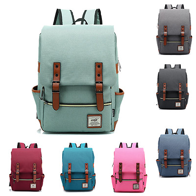 #ad Mens Canvas Backpack School Laptop Travel Rucksack Satchel Fashion Shoulder Bag