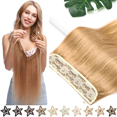 #ad Wire In 100% Real Remy Human Hair Extensions One Piece Secret Fishline Blonde US