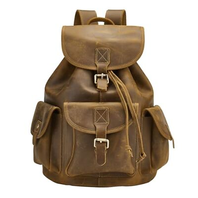 #ad Backpack for Men Women Vintage Crazy Horse Full Leather Travel Daypack Brown 2