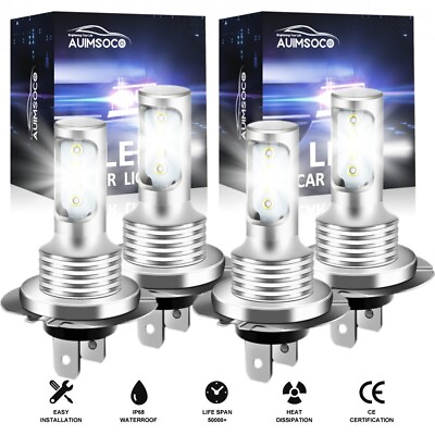 #ad H7 LED Headlights Bulbs 10000K High Low Beams Kit Combo Super White Bright 4Pcs