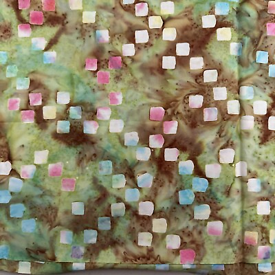 #ad Fabric 1yard 100% cotton batik quilt shop quality green brown pink blue...