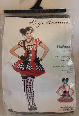 #ad Harlequin Clown Adult Halloween 3 Pc Costume Leg Avenue 83929 Size Large Cosplay