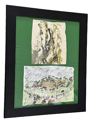 #ad PURVIS YOUNG ORIGINAL ABSTRACT SAINTS PAINTING ONE PRINT FRAMED GREEN