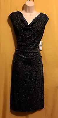 Glamour ladies black silver evening party dress side ruched 6 8 10 12 14 $80 $39.95