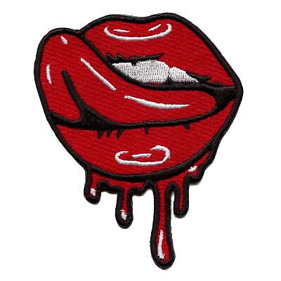 #ad Seductive Dripping Lips Patch Sensual Red Tongue Embroidered Iron on Patch