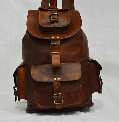 Genuine Goat Leather Large Men#x27;s Vintage Backpack Travel Rucksack Laptop Gym Bag $57.00