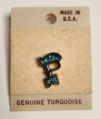 #ad Genuine Turquoise Silver Tone Initial Letter quot;Pquot; Lapel Pin