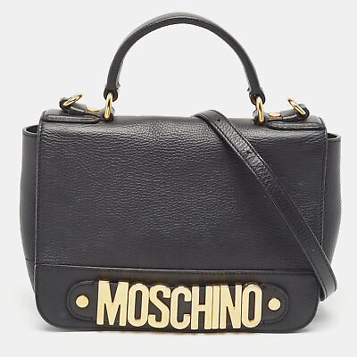 #ad #ad Moschino Black Leather Classic Logo Top Handle Bag