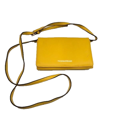 #ad Tiganello Yellow Crossbody Wallet Purse Removable Strap Bright Leather