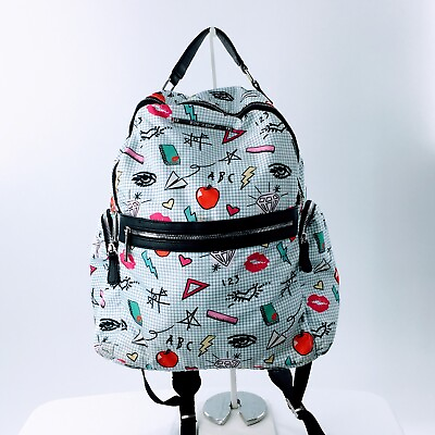 #ad Betsey Johnson Backpack Retro School Notebook Polyester Faux Leather Large Bag