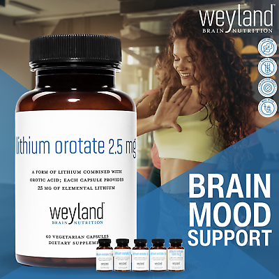 #ad Lithium Orotate 2.5mg Brain and Mood Supplement 60 Capsules Weyland