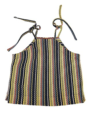 #ad Madewell Rainbow Knit Crochet Stripe Tank Top Womens Size S Multicolor Tie Strap