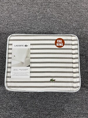 #ad Lacoste California King Sheet Set 4 Pc 100% Cotton Graphic Stripe Sheet Gray