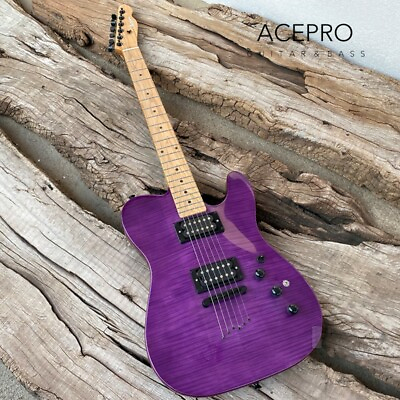 #ad ACEPRO Purple Flame Maple Electric Guitar Stainless Steel Frets Coil Split