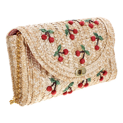#ad Girl Straw Handmade Crossbody Bag Cherry Evening Bag