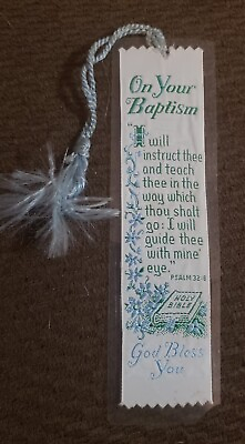 #ad Vintage Bookmark Ephemera Graceline Woven Laminated On Your Baptism