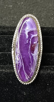 #ad SIZE 9 SIGNED GERMAN SILVER PURPLE CHAROITE OVAL DES.NATIVE AMERICAN INDIAN RING