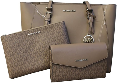 #ad Michael Kors Charlotte Large 3 In 1 Crossbody Tote Handbag Leather