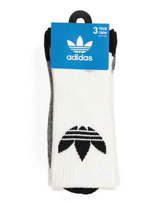 #ad adidas Original Crew Socks 3 Pack WHITE BLACK Mens Size 6 12 NWT 5150247A