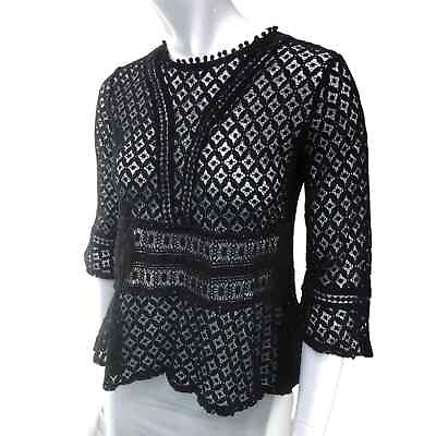 #ad #ad Hazel Womens Size S Lace Top Peplum Bell Sleeve Victorian Black Blouse Sheer