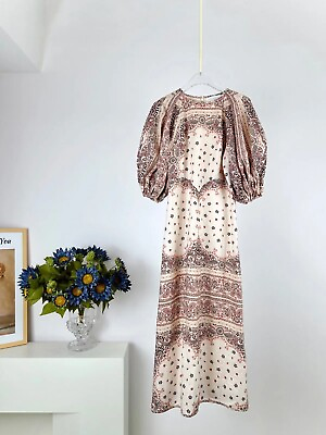 #ad Zimmermann round neck Bubble short sleeved Flower print Long skirt dress Size 2