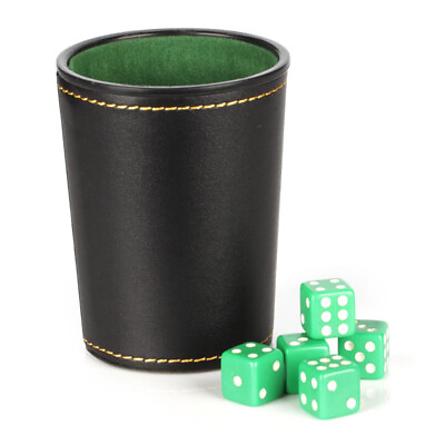 #ad 1 Pack PU Leather Dice Cup Set with 5 Dot Dices Felt Lined Cup
