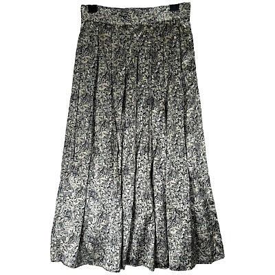 #ad VTG Harve Benard 100% Silk Satin Pleated Midi Skirt Size 10 Floral Silver Gray